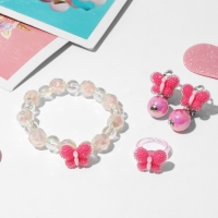 Набор детский &laquo;Выбражулька&raquo; 3 предмета: клипсы, браслет, кольцо, бабочки яркие, цветной