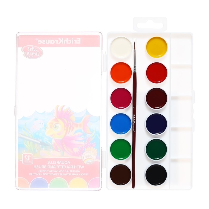 Акварель 12 цветов, ErichKrause ArtBerry, с УФ-защитой, палитра и кисть, пластик, европодвес