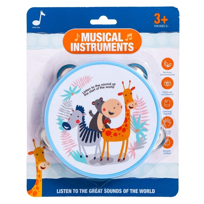 Игрушка музыкальная &laquo;Бубен. Зверята&raquo;, 8 металлических бубенцов, МИКС