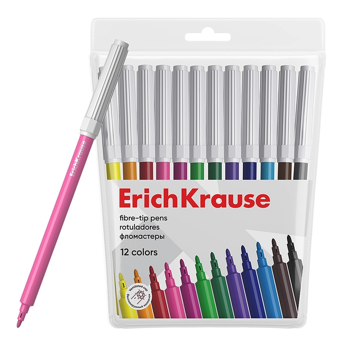Фломастеры 12 цветов ErichKrause Фломастеры 12 цветов ErichKrause "Basic", на водной основ, вентилируемый колпачок