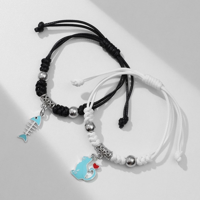 Браслеты &laquo;Неразлучники&raquo; кот с рыбкой, цветные, 7 см