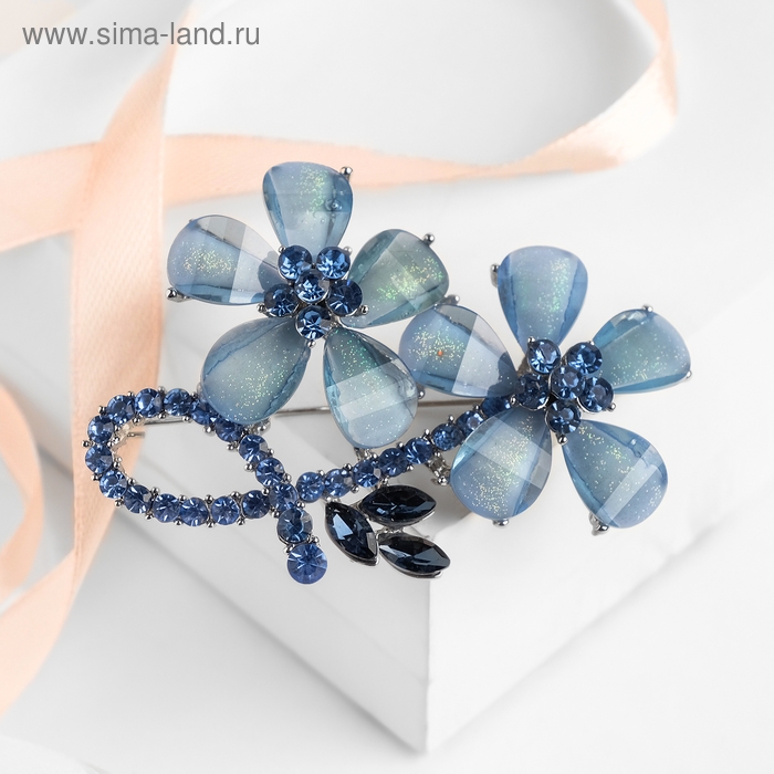 Брошь &laquo;Цветы&raquo; лютики, цвет голубой в серебре