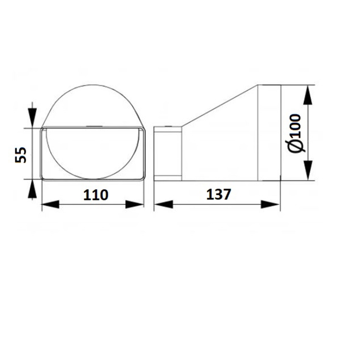 Соединитель прямоугольного и круглого канала ZEIN, 55 х 110 мм, d=100 мм, вентиляционный Соединитель прямоугольного и круглого канала ZEIN, 55 х 110 мм, d=100 мм, вентиляционный