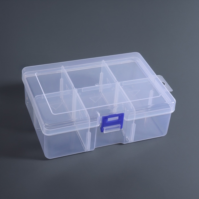 Органайзер для декора, передвижные ячейки, 6 ячеек, 16,5 × 12 × 5,8 см, цвет прозрачный Органайзер для декора, передвижные ячейки, 6 ячеек, 16,5 × 12 × 5,8 см, цвет прозрачный