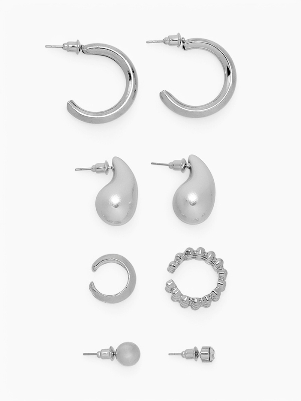 Набор серьги и каффы 8 шт &laquo;Кольца&raquo; капли, цвет серебро