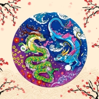 Круглый светящийся пазл «Пара драконов», 170 деталей Круглый светящийся пазл «Пара драконов», 170 деталей