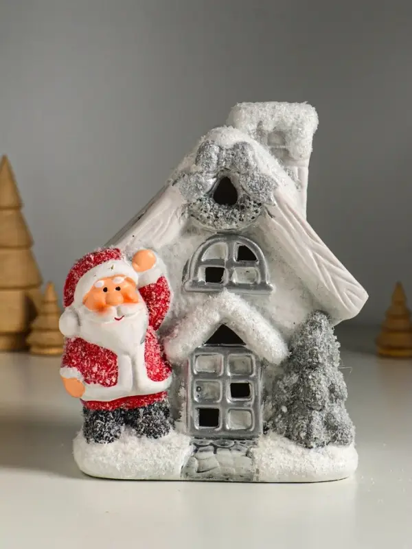 Сувенир керамика свет "Дед Мороз у домика" 12х7х15,5 см