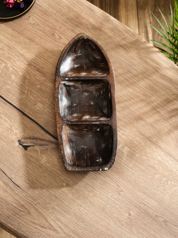 Менажница "Лодочка"  дерево Джати, 30х13х5 см, цв. тёмно-коричневый