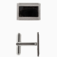 Запонки стальные &laquo;Прямоугольник&raquo; в рамке с эмалью, цвет чёрный в серебре