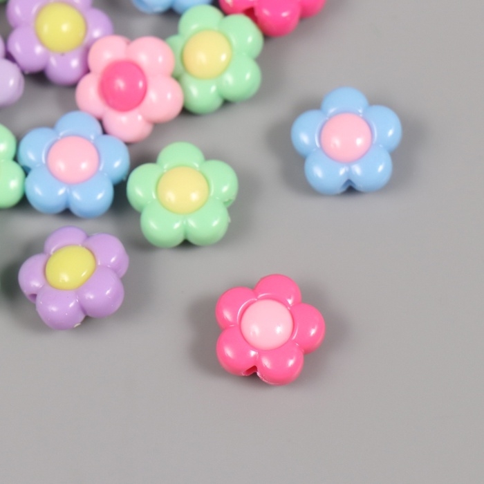 Бусины пластик "Летние цветные ромашки" МИКС набор 20 гр 1,6х1,6х0,8 см
