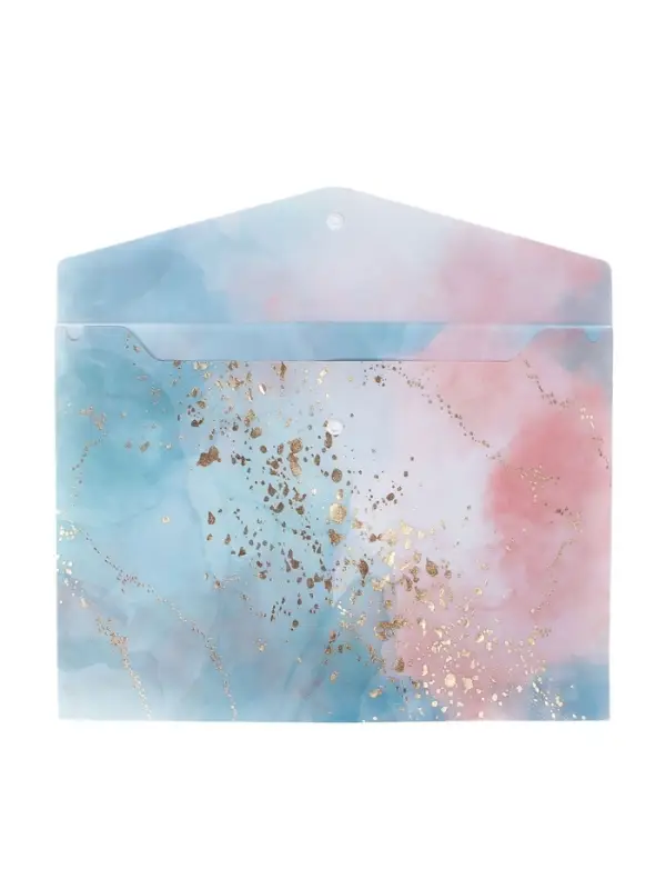 Папка-конверт на кнопке формат А4 180мкр блестящая МИКС Мрамор с золотом (штрихкод на штуке)   10843