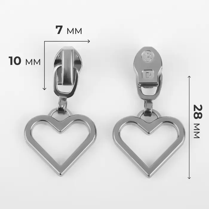 Бегунок для молнии &laquo;Спираль&raquo;, №3, &laquo;Сердце&raquo;, 10 шт., цвет никель