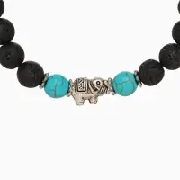 Браслет "Слоник" камень пирит, лава, длина 18 см, цв. чёрный, бирюзовый