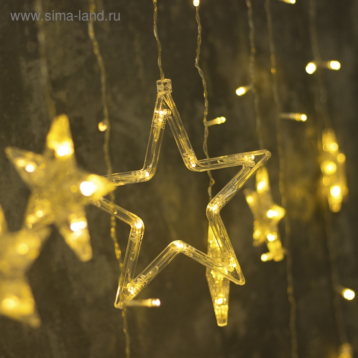 Гирлянда &laquo;Бахрома&raquo; 2.4 &times; 0.9 м с насадками &laquo;Звёзды&raquo;, IP20, прозрачная нить, 138 LED, свечение тёплое белое, 8 режимов, 220 В
