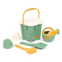 Песочный набор игрушек, 7 предметов: ведро-замок, ситечко, лопатка, грабельки, формочки, лейка