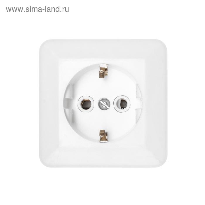 Розетка "Элект" РА 16-102, 16 А, 250 В, одноместная, открытая, с з/к, белая