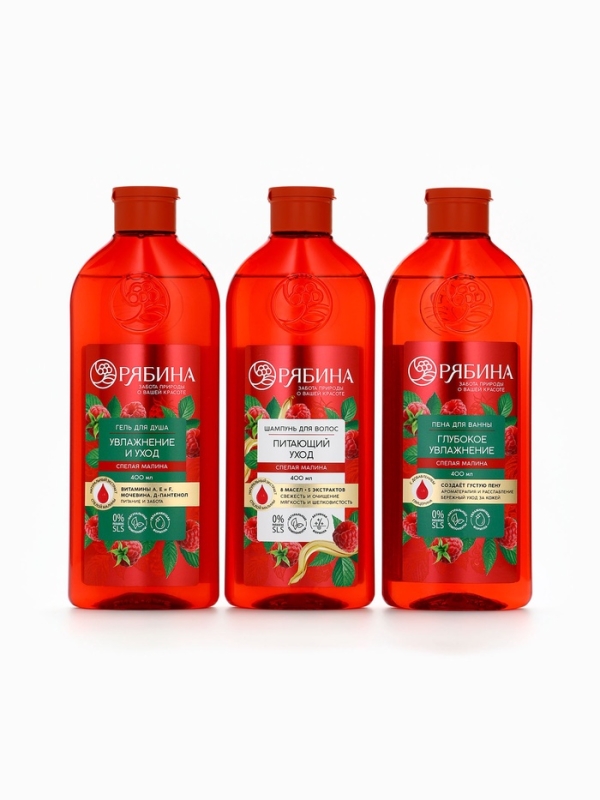 Пена для ванны, глубокое увлажнение, аромат малины, 400 мл, Рябина
