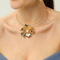 Набор 2 предмета: серьги, колье &laquo;Цветок&raquo; бусина, белый в золоте, d=14 см