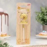 Свеча для торта &laquo;Цветочки&raquo;, цифра 2, золотая