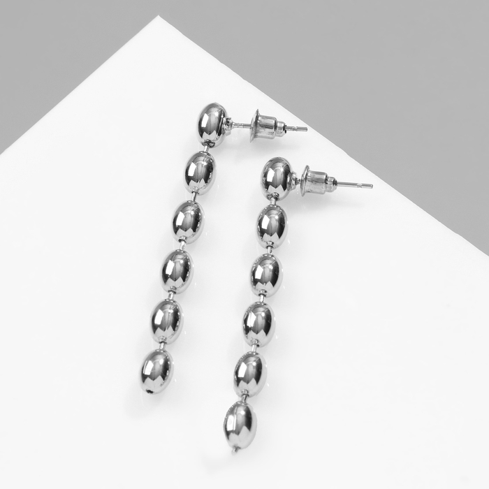 Серьги металл &laquo;Бусины&raquo; рис, цвет серебро