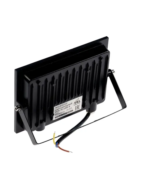 Прожектор светодиодный VKL electric, 70 Вт, 8400 Лм, 6500К, IP65, 220V, черный, свеч.хол.бел. 109814