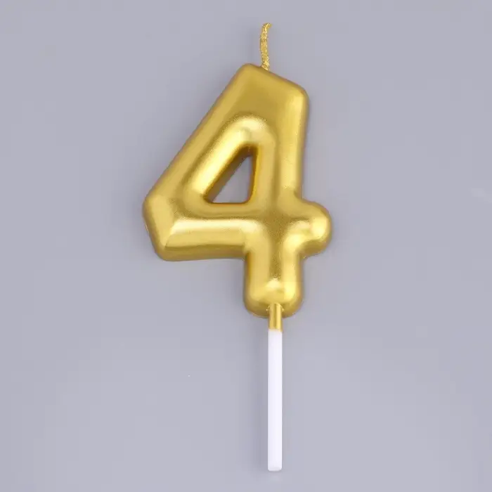 Свеча в торт &laquo;Европейская&raquo;, цифра 4, 6 см, золото