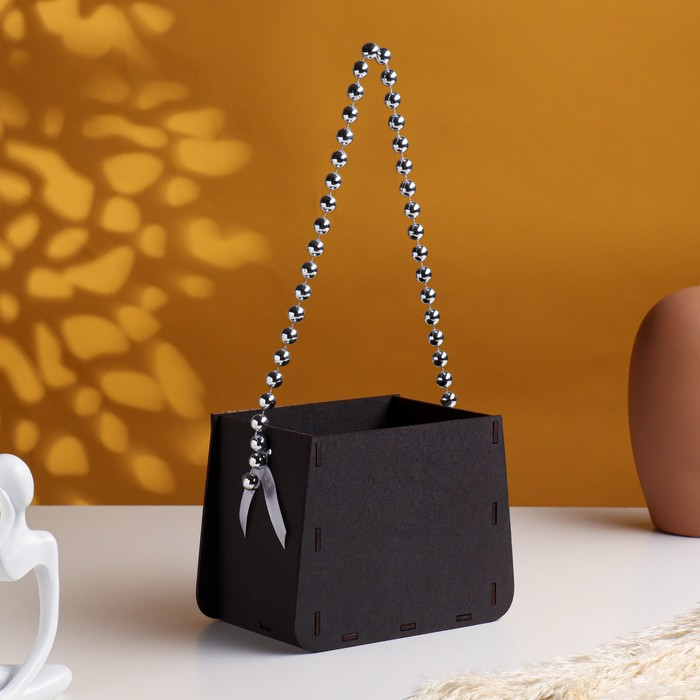 Кашпо деревянное 15,5х10х12 см Кашпо деревянное 15,5х10х12 см "Сумочка", эбеновое дерево-белый