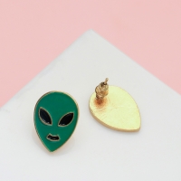 Серьги с эмалью &laquo;Инопланетяне&raquo;, цвет чёрно-зелёный в золоте