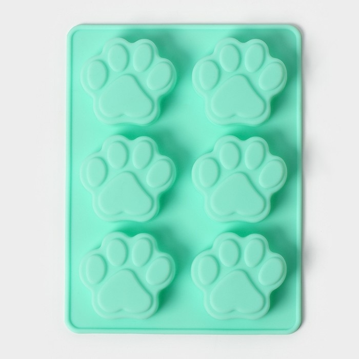 Форма для выпечки Доляна &laquo;Животные.Лапка&raquo;, силикон, 18&times;13,8 см, 6 ячеек (5&times;5,4 см), бирюзовая