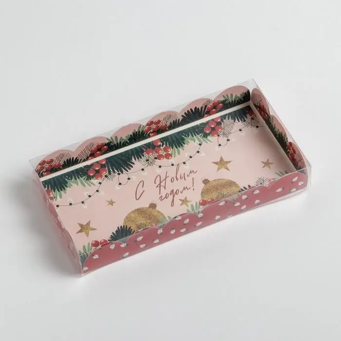 Коробка для кондитерских изделий с пластиковой крышкой &laquo;Гирлянды&raquo;, 10.5 х 21 х 3 см