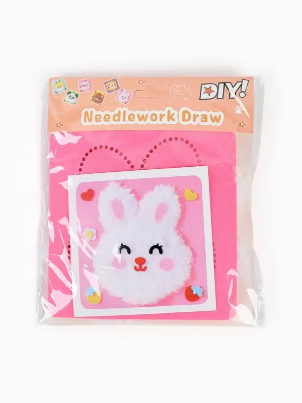 Вышивка по фетру "Зайка", 20,5*20,5 см, цвет розовый