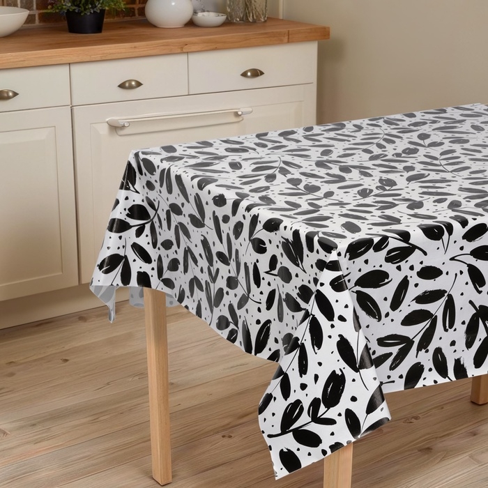 Скатерть на стол Доляна 137&times;180 см, черно-белая