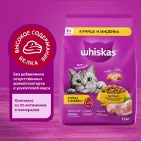 Сухой корм Whiskas для кошек, курица/индейка, подушечки, 1,3 кг