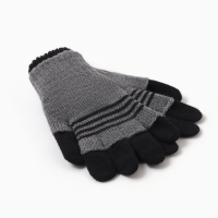 Перчатки детские двойные, чёрный/серый, размер 17