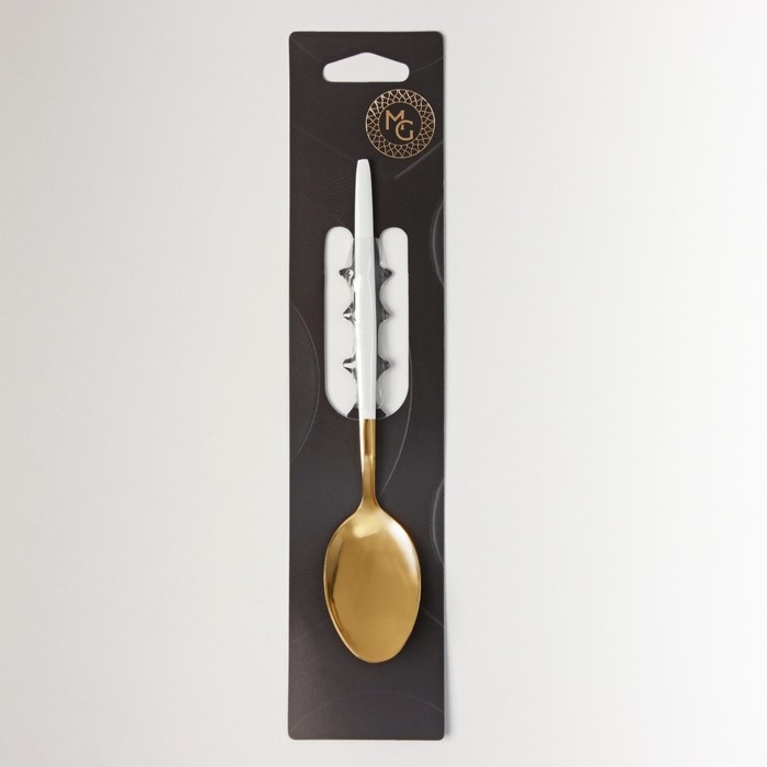 Ложка чайная из нержавеющей стали Magistro &laquo;Блинк&raquo;, 15,5&times;2,8 см, белая ручка, на подвесе, цвет золотой