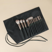 Набор кистей для макияжа &laquo;Lillian&raquo;, 14 предметов, футляр на завязках, цвет зелёный/серый