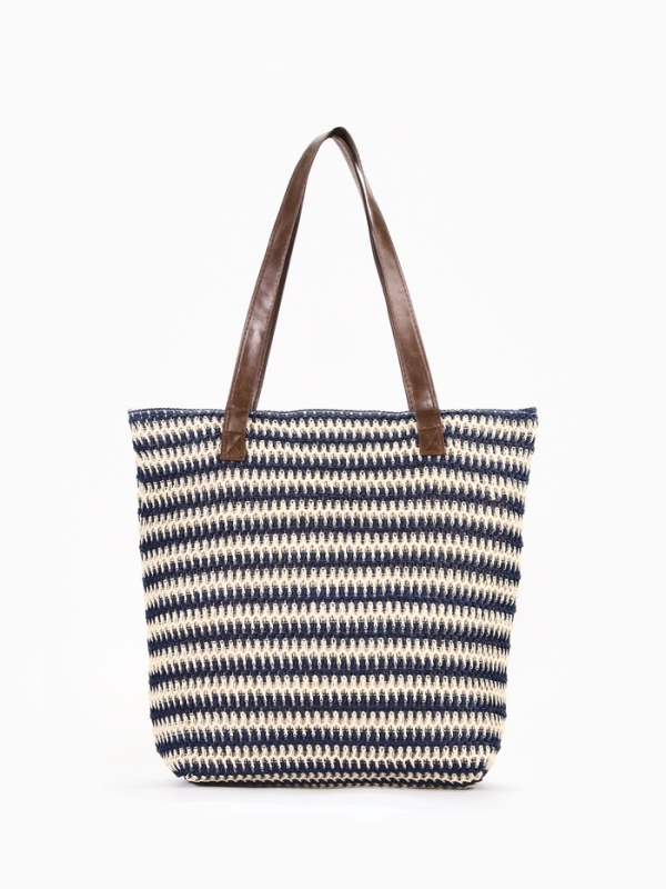 Сумка пляжная Полосы, 45*12*38, отд на молнии, подкладка, бело/синий