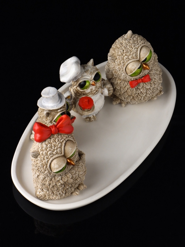 Набор фигур "4 совы на подносе" размер 20х10х10 см, бежевый