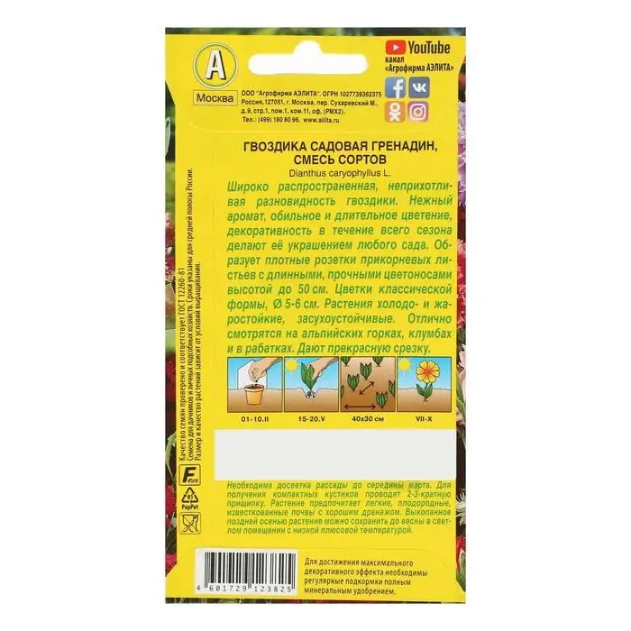 Семена цветов Гвоздика Семена цветов Гвоздика "Гренадин", турецкая, 0,05 г