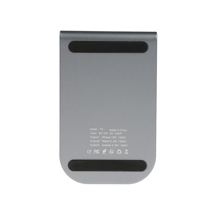 Беспроводное зарядное устройство T3, 3 в 1, 15 Вт + 5 Вт + 5 Вт,  MagSafe, серебристое