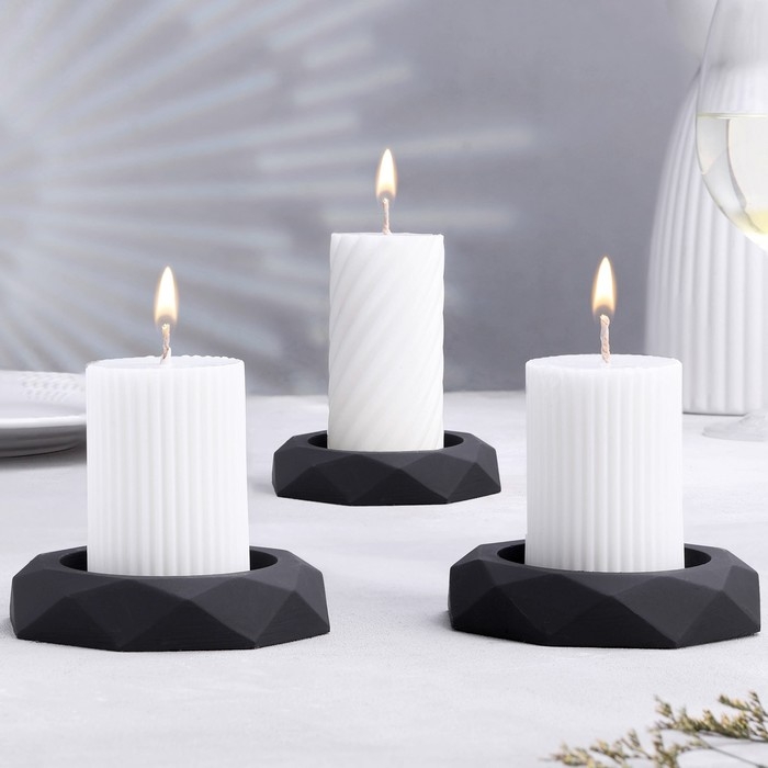 Подсвечник Подсвечник "Грани", набор 3 шт, 2,3х10 см, графит