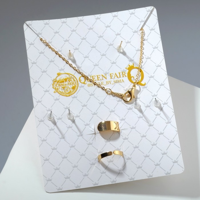 Гарнитур 6 предметов: 3 пары пусет, кулон 2 кольца &laquo;Ягодка&raquo;, цвет красный в золоте, 40 см