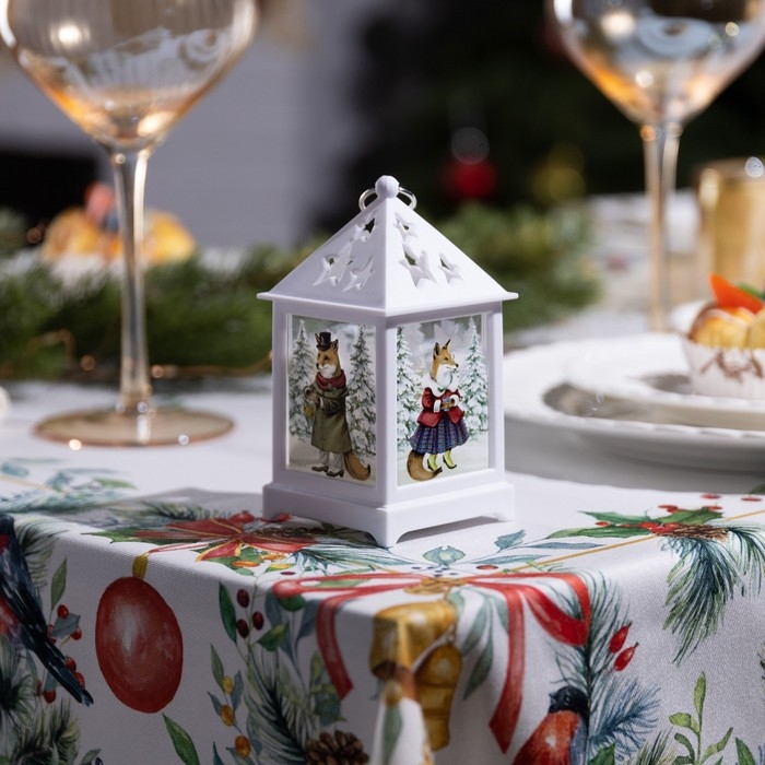 Светодиодная фигура &laquo;Белый фонарь с лисами&raquo; 6.3 &times; 12 &times; 6.3 см, пластик, батарейки AG13х3 (в комплекте), свечение тёплое белое