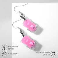 Серьги &laquo;Мишки&raquo; прозрачные, цвет чёрно-розовый в серебре