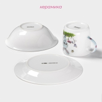 Набор детской посуды из керамики Доляна &laquo;Крош&raquo;, 3 предмета: кружка 230 мл, миска 400 мл, тарелка d=18 см