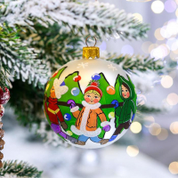 Ёлочная игрушка Шар &laquo;Хоровод&raquo;, 80 мм, ручная роспись, стекло