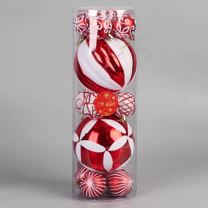 Набор шаров пластик d-5 и 12 см, 14 шт "Карнавал" красно-белый