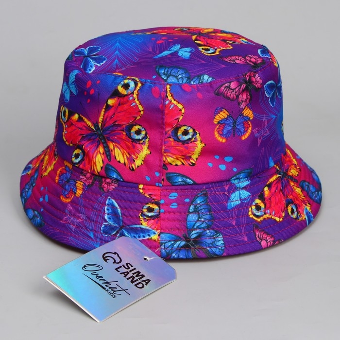 Панама детская для девочки &laquo;Бабочки&raquo;, тёмная, р-р. 52-54 см