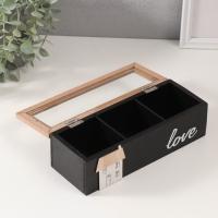 Шкатулка дерево с делениями "Домик" чёрная 23,7х9,5х7,5 см