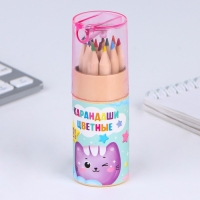 Набор цветных карандашей мини в тубусе &laquo;Котик&raquo;, 12 шт, с точилкой